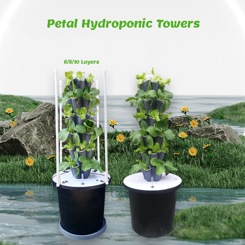 Sistema di coltivazione a torre idroponica di petali da giardino 6/8/10 strati Luce LED opzionale